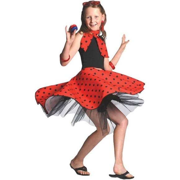 Funny Fashion Child Sock Hop Skirt and Scarf One Size Red Black Polka Dot NEW - Picture 1 of 7